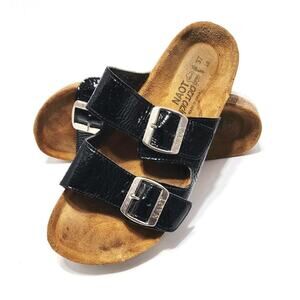Women's NAOT Santa Barbara Black Leather Slide w/ Buckle Straps 37 6-6.5 Sandal